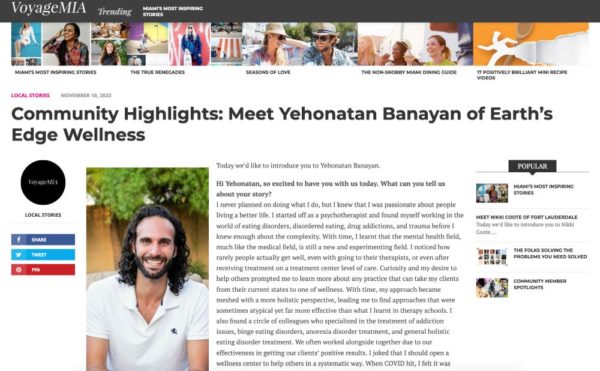 Screenshot of an article titled: Community Highlights: Meet Yehonatan Banayan of Earth’s Edge Wellness