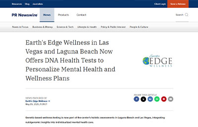 Screenshot of an article titled: Earth’s Edge Wellness Offers Virtual and Holistic Treatment for Eating Disorders